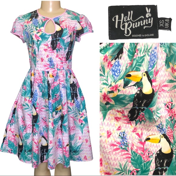 Hell Bunny Toucan Mid Dress w/ Pockets Size US XS / EU8 - Picture 1 of 11